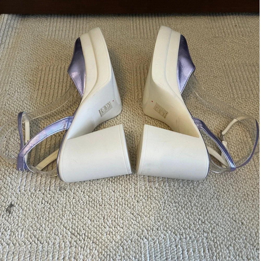 Free People Women Double Stacked Chunky Platform Leather‎ Mary Jane Purple sz 40